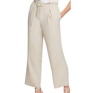 DKNY Off White Cream Pullon Pleaded High Waist Belted Pants Paperbag Large